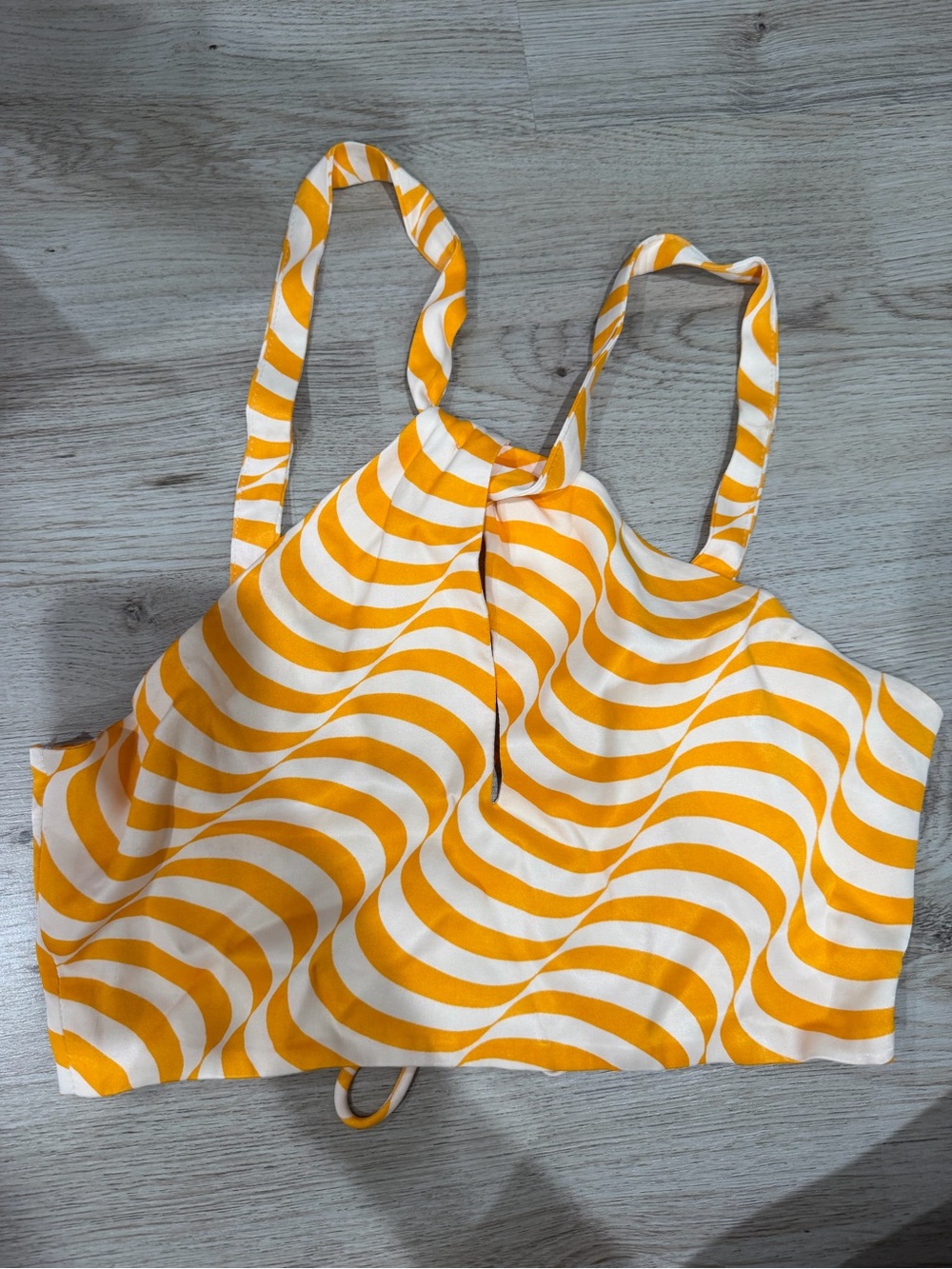 Zara Yellow and White Wave-Print Cropped Camisole